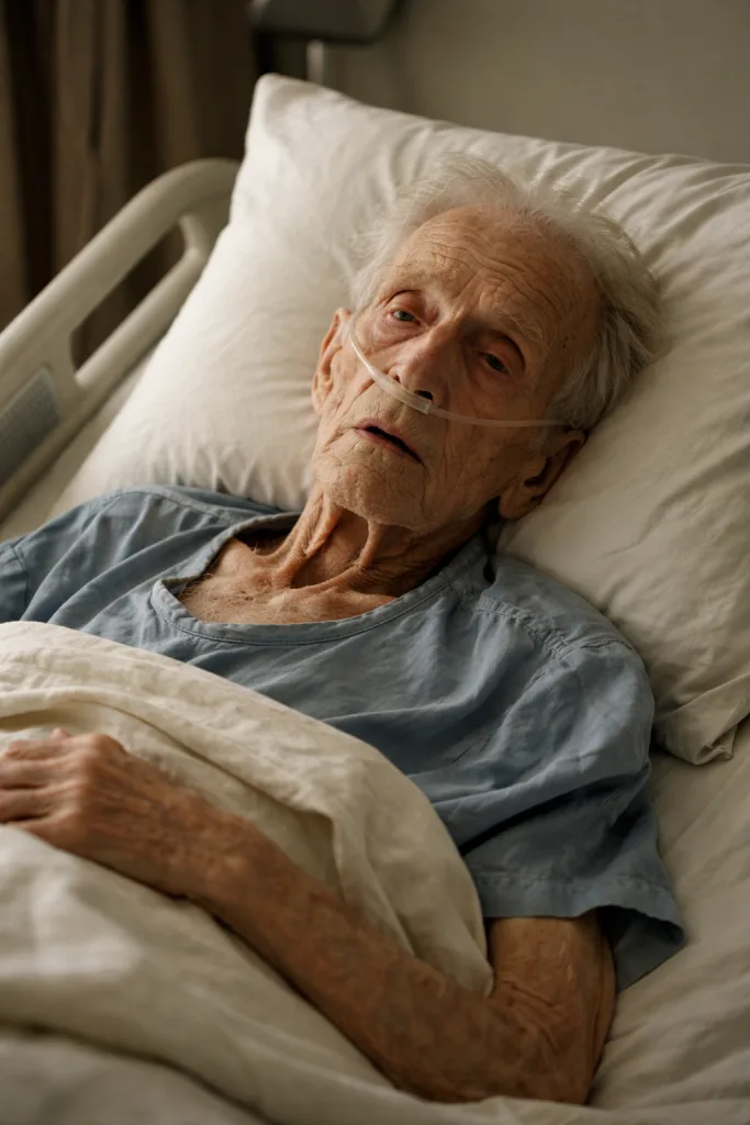 A frail elderly man in bed